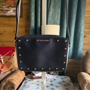 Michael Kors Navy Crossbody Bag with Gold Accents